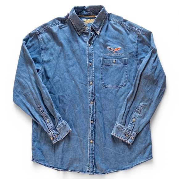 eagle dry wear Other - Men's Blue Denim Shirt with Embroidered Corvette Logo size large